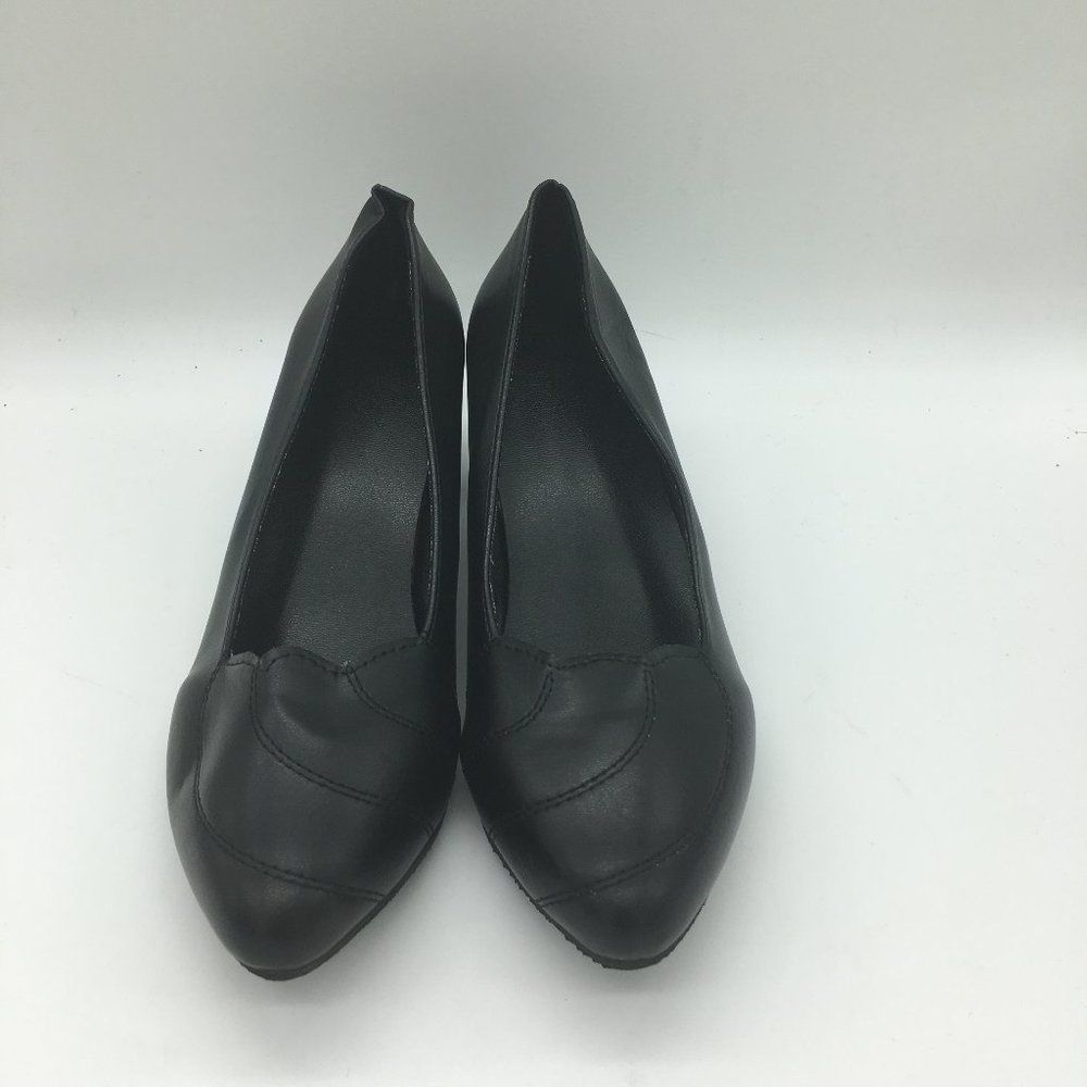 Black Pointed Toe Pumps Chunky Low Heel Slip On Office Dress Shoes